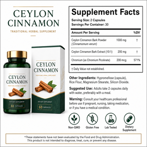 Canela de Ceilán Probada en Laboratorio, 1200 mg por Porción con Picolinato de Cromo para Apoyar un Metabolismo Saludable de la <span class=keywords><strong>Glucosa</strong></span>, Marca Privada OEM - Product Image 6