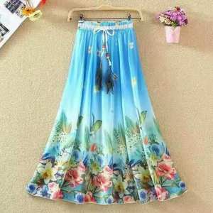 2019 été bohème Floral en mousseline de soie imprimé jupe femmes nouvelle grande balançoire fée Style respirant naturel pour les vacances vêtements de plage - Product Image 2
