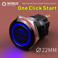 WD22mm 5A tombol tekan logam hitam saklar LED mengunci sendiri/sementara satu klik mulai Mark tombol tekan 1NO1NC