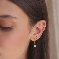 BinShuo 3 Paar Set 18K Verguld Roestvrij Staal Traanvormige Witte Zirkoon Trendy Hangende Oorbellen voor Vrouwen - Bruiloftcadeau
