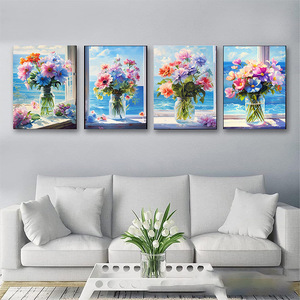Set Pittura Diamante SONGWOO ART DIY, Decorazione Paesaggio Marino <span class=keywords><strong>con</strong></span> <span class=keywords><strong>Fiori</strong></span> in Vaso, Kit Pittura Diamante per Adulti - Product Image 1