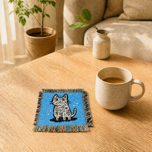 Kunstvoller Graffiti-Stil Katzen-Getränkeuntersetzer aus Baumwolle und Polyester, gewebt mit Fransen, hitzebeständig, rutschfest, für den Schreibtisch - Product Image 2