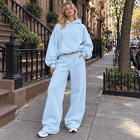 Ensemble décontracté deux pièces pour femme : sweat à capuche et pantalon de survêtement surdimensionnés, couleur unie, broderie 3D en relief, poche kangourou