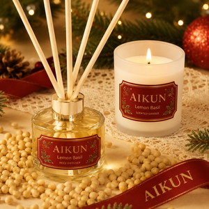 Aikun Red Glass Geometric Pattern Gold Capped Boxed 2 Jar Scented <b>Candle</b> And Reed Diffuser <b>Gift</b> <b>Set</b> for Christmas Gifting - Product Image 3