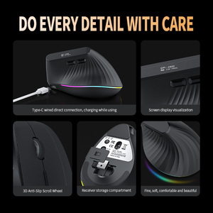 เมาส์แนวตั้งแบบ Ergonomic Tri-Mode ชาร์จไฟได้ ไร้สาย แบบออปติคอล พร้อมหน้าจอแสดงผล สำหรับ Android Windows iOS - Product Image 5