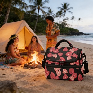 Large Wide Open Red Anthurium Print 2-Compartment <b>Lunch</b> <b>Box</b> Bag Custom Logo Hawaiian <b>Lunch</b> Bag Women Insulated Cooler Bag - Product Image 6