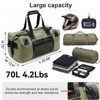 Sac de voyage étanche grande capacité 70L, sac à dos étanche pour moto avec fermeture à enroulement