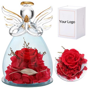 Fiore eterno all'ingrosso colorato per sempre <span class=keywords><strong>rosa</strong></span> In vetro con Logo personalizzato scatola regalo immortale conservata <span class=keywords><strong>rosa</strong></span> a forma di angelo cupola - Product Image 1