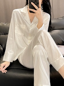 <span class=keywords><strong>Pigiama</strong></span> Estivo da <span class=keywords><strong>Donna</strong></span> in Poliestere Traspirante, Jacquard a Spina di Pesce, Manica Lunga, Lunghezza Intera, Set Cardigan per Casa, Taglia <span class=keywords><strong>XXL</strong></span> - Product Image 6