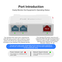 Repetidor/Extensor POE IEEE 802.3af/at de 1 Entrada y 2 Salidas, 10/100 Mbps, para Sistemas de Seguridad con Cámaras IP