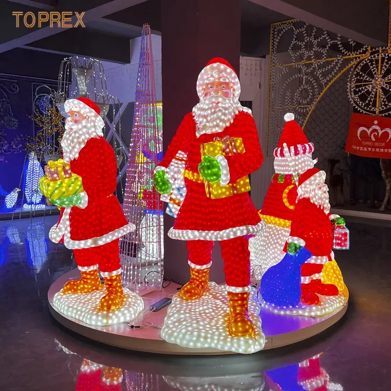 Cheap big size led personalized christmas resin ornaments 3d standing fiberglass santa claus sculpture motif lighting