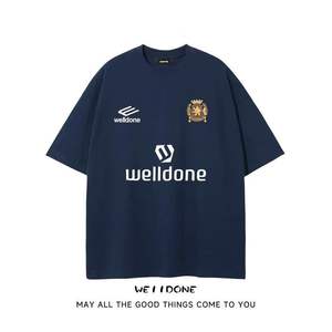 Camiseta de manga corta holgada de alta gama con cuello redondo y estampado de letras para hombre, estilo veraniego y atractivo, estilo pareja WE11DONE - Product Image 5