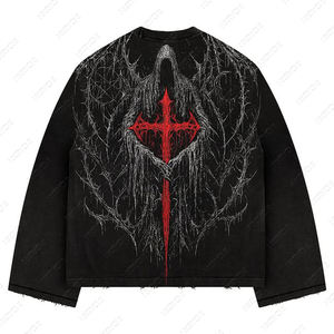 เสื้อยืดแขนยาวผ้าคอตตอนโอเวอร์ไซส์สำหรับผู้ชายเสื้อลำลองผ้าคอตตอนทรงหลวมดีไซน์แนวสตรีทพิมพ์ลายโดยตรงสำหรับฤดูหนาว - Product Image 1