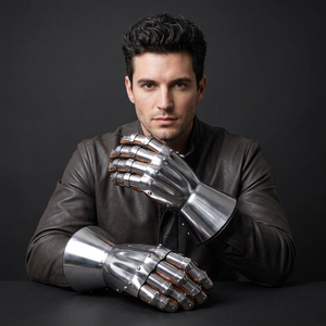 Gants de chevalier modernes en acier inoxydable, plaqués argent, style antique, gants d'armure polis, artisanat métallique - Product Image 1