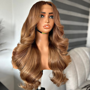 Parrucche anteriori in pizzo marrone frassino <span class=keywords><strong>capelli</strong></span> umani 100% <span class=keywords><strong>capelli</strong></span> vergini allineati <span class=keywords><strong>capelli</strong></span> senza colla per il corpo delle onde Pre-pizzicate da donna - Product Image 1