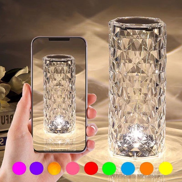 Rose Crystal Table Lamp Modern Minimalist Touch Remote Control Mood Light Bedroom Charging Function 16 Soft-Color Options Trendy