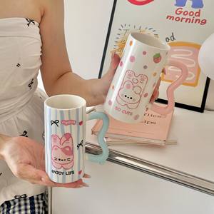 Mug en céramique mignon avec poignée, motif dessin animé, pois, lapin, chat rayé, pour café, petit-déjeuner, cadeau - Product Image 1