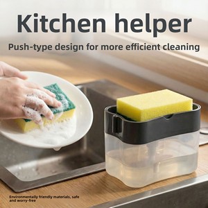 Distributeur automatique de <span class=keywords><strong>savon</strong></span> <span class=keywords><strong>liquide</strong></span> pour cuisine avec brosse à <span class=keywords><strong>vaisselle</strong></span> et éponge intégrée - Product Image 3