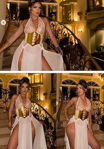 Dames Zomer Sexy Deep V Transparant Kanten Sling Dress Bodysuit Met Borduurwerk Dot Strik Verleiding Dames Dun Ondergoed - Product Image 2