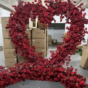 Decoración de fondo de alquiler de boda personalizada, rosas blancas artificiales, fila de flores de imitación, arco de corazón de flores rosas <span class=keywords><strong>para</strong></span> alquiler de <span class=keywords><strong>eventos</strong></span> de boda - Product Image 5
