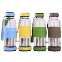 Top vente haute Brosolicate thé infuseur tomate drinkware couvercles en acier inoxydable bouteilles d'eau en verre avec manchon