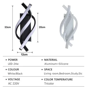 Đèn Led Hiện Đại Đèn Tường Tiết Kiệm Năng Lượng Đèn Nghệ Thuật Ánh Sáng Trắng Mát Đèn Chiếu Sáng Tối Giản Gắn Kim Loại Màu Đen Đèn Treo Tường Trang Trí Đơn Giản - Product Image 2