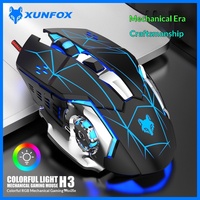 XUNFOX H3 Mouse Gaming USB Optik Ergonomis untuk Tangan Kanan dengan Lampu dan 2 Tombol yang Dapat Diprogram untuk Desktop/Laptop PC Kantor