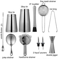 Ensemble de 16 outils de bar en acier inoxydable, kit de barman, logo personnalisé, accessoires de bar, shaker à cocktails