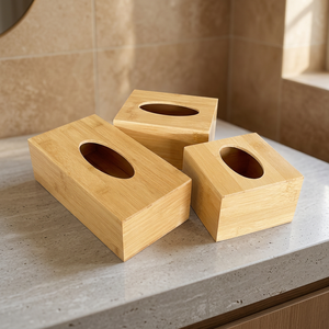 Porte-mouchoirs en bambou moderne, design rectangulaire autoportant, finition bois naturel - Product Image 4