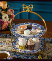 Service à thé élégant de style européen en porcelaine fine 15 pièces et crémier, service à thé premium en porcelaine fine 15 pièces avec motif floral bleu