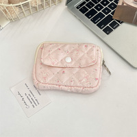 Dompet Jahit Gaya Korea PLAYMAX, Tas Makeup Lipstik Kartun Lembut, Penutup Kancing Bunga Lucu, Poliester, Unisex, Pendek