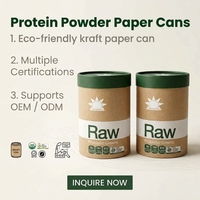 Tube cylindrique d'emballage pour poudre protéinée de qualité alimentaire en papier recyclable aspect kraft naturel, finition mate OEM