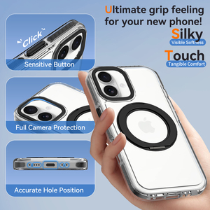 Funda Magnética Transparente para iPhone 17 con Soporte Giratorio y Marco Metálico para Lente, <span class=keywords><strong>Precio</strong></span> <span class=keywords><strong>de</strong></span> Fábrica, Pedido al por Mayor, Envío Rápido, Logotipo Personalizado - Product Image 5