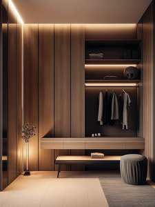 Armoire moderne intégrée sur mesure avec portes en verre, dressing de luxe avec éclairage LED pour chambre à coucher, villa, appartement, hôtel - Product Image 3