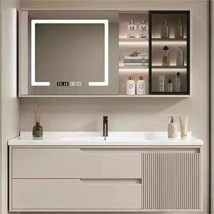 Modern White Bathroom Vanity Combos <b>Set</b> with Ceramic PVC Construction Smart <b>Mirror</b> Easy Installation Space-Saving for Ho - Product Image 3