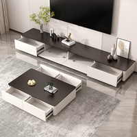 Ensemble meuble TV et table basse en dalle de granit - Meuble de rangement au sol pour salon - Nouveau meuble TV en bois massif de luxe léger