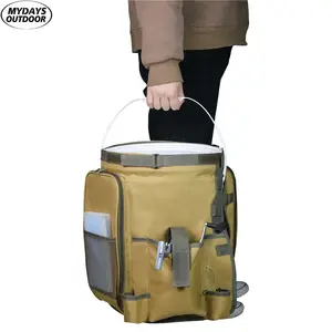 Mydays Outdoor Portable Multiple Pockets Tackle Storage Bag Fishing Bucket Tool Organizer with Adjustable Strap