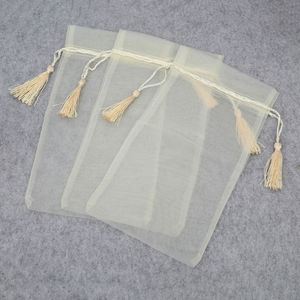 Sacs en organza avec cordon de serrage et pompon 10*15cm, pochettes cadeaux en organza pour mariage, bonbons, bijoux, emballage cosmétique, cadeaux de fête - Product Image 6