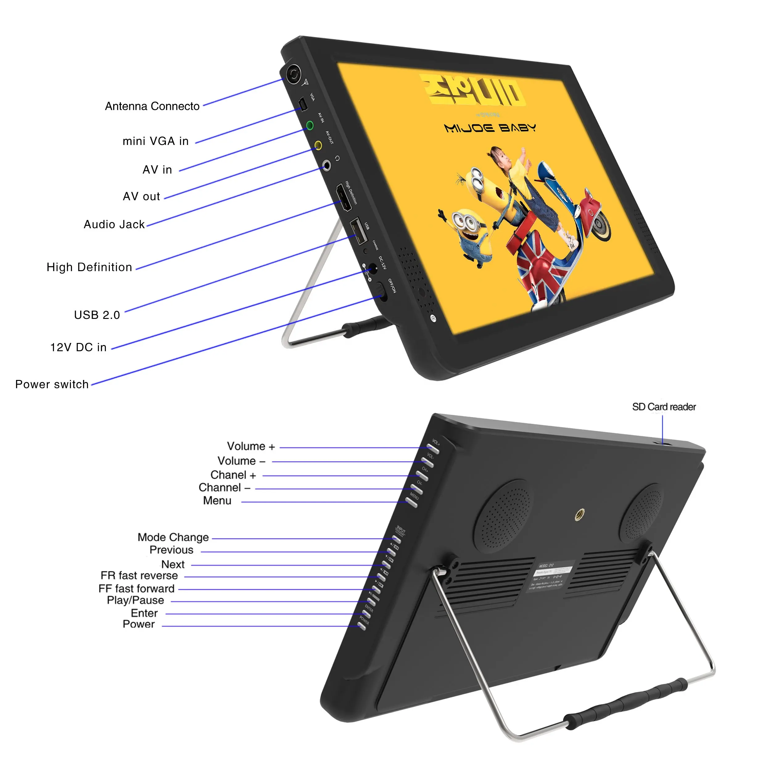 4.5 ore DVB-T2 TV digitale DAB + Radio FM mini tv lcd portatile