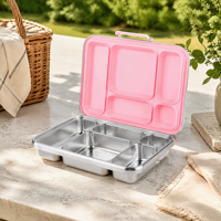 S005 Boîte à lunch mignonne à 5 compartiments en acier inoxydable 304 sans BPA, étanche, compatible micro-ondes, avec joint en silicone, chauffable, fabrication OEM