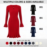 Robe trapèze tricotée pour femme, col rond vintage, manches trompette, coupe ajustée, printemps automne, décontractée, OEM ODM, vente en gros