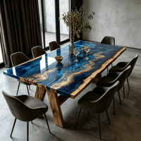 Table à manger en bois massif naturel avec résine époxy, meubles pour la maison, la villa, le restaurant, le bar, le salon