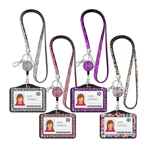 REWIN strass catena cordino Bling porta carte d'identità cristallo retrattile Badge Reel diamante telefono cordino collo