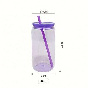 DIY Custom Logo 16oz Translucent Colored Plastic <b>Mason</b> <b>Jar</b> Cup <b>with</b> <b>Straw</b> Stock Food Safe for Beer, Juice, Smoothie Drinking - Product Image 2