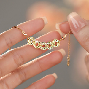 Kalung Perak <span class=keywords><strong>Sterling</strong></span> S999 Mewah Ringan dengan Lima Koin Kaisar untuk Hadiah Pacar, Perhiasan Pernikahan YB-XY-539 - Product Image 3