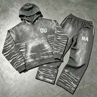 Sudadera con capucha vintage con efecto lavado y estampado de cebra degradado, conjunto de chándal de pantalón de chándal de pierna ancha y corte holgado estilo urbano