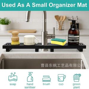 Bandeja rectangular de madera para lavabo de baño, con drenaje automático, para difusor de jabón, para almacenamiento en encimera de cocina - Product Image 4