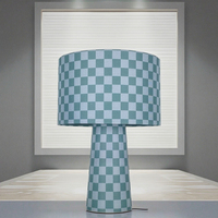 Lampe de table moderne en tissu à carreaux bleus avec base d'ampoule E14 et alimentation électrique Outil d'étude de lecture simple à domicile