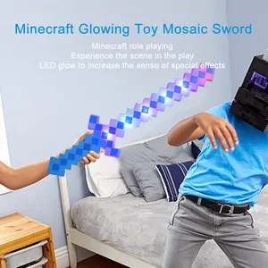 Minecraft ไฟดาบของเล่นสำหรับเด็ก,ดาบ Lgt พิกเซลเรืองแสงของเล่นมีไฟ Led กระพริบใหม่ปี2022