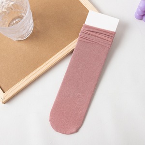 Women's 20-Color Slouch <b>Socks</b> Summer Thin Ice <b>Silk</b> Solid Color Mid-Calf Combed Cotton <b>Socks</b> - Product Image 3